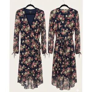 AGB Navy Blue Floral Mesh Wrap Dress - Size XL - Made in Vietnam